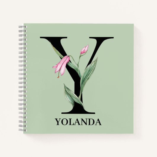 Persoonlijk Bloemalfabet Y Monogram Notitieboek (Voorkant)