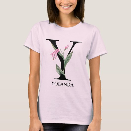Persoonlijk bloemalfabet Y monogram T-shirt (Voorkant)