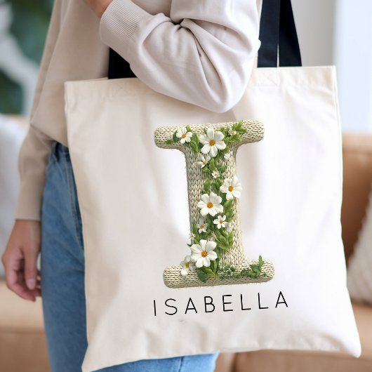 Persoonlijk Bloemen Initiaal Monogram Moederdag Tote Bag