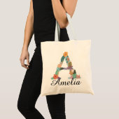 Persoonlijk Bloemen Monogram Aangepaste Naam Botan Tote Bag (Voorkant (product))