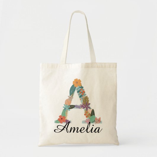 Persoonlijk Bloemen Monogram Aangepaste Naam Botan Tote Bag (Voorkant)