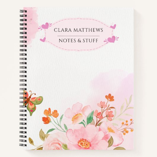 Persoonlijk bloemen vlinder notitieboek (Voorkant)