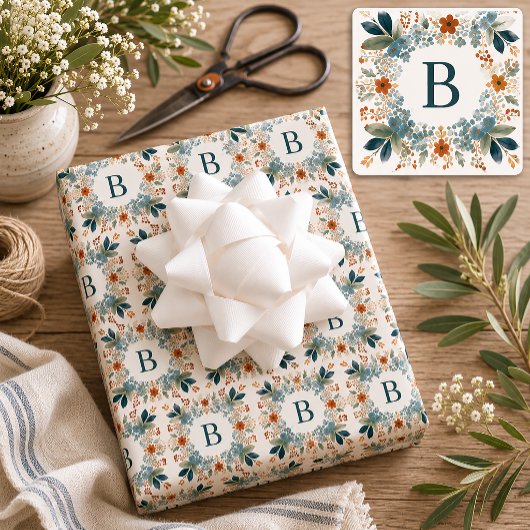 Persoonlijk Bloemendecor met Initiaal Inpakpapier Vel