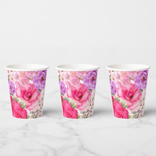 Persoonlijk Bloemendesign Papieren Bekers (Multi)
