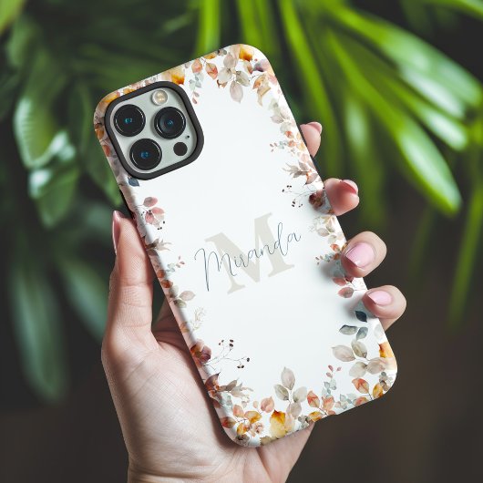 Persoonlijk bloemendessin met monogram Case-Mate iPhone case