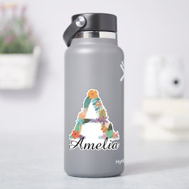 Persoonlijk bloemendrieletter Custom Naam Botanisc Sticker
