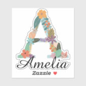 Persoonlijk bloemendrieletter Custom Naam Botanisc Sticker (Vel)