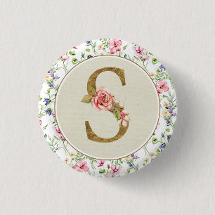 Persoonlijk bloemendriet alfabet, van A tot Z Ronde Button 3,2 Cm