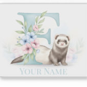 Persoonlijk bloemenmonogram 'F' met knuffel fret Sticker (Voorkant)