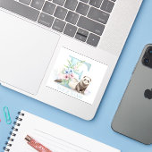 Persoonlijk bloemenmonogram 'F' met knuffel fret Sticker (Laptop met iPhone)