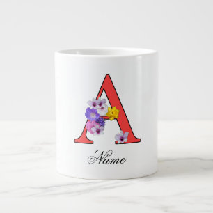 Persoonlijk bloemenuitgevoerd monogram A + naam Grote Koffiekop