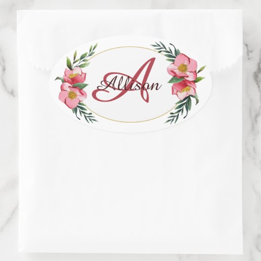 Persoonlijk bloemmonogram ovale sticker (Tas)