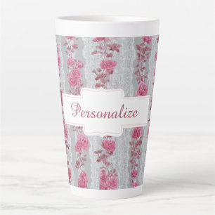 Persoonlijk bloemmotief met mooie roze rozen latte mok