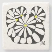 Persoonlijk bloemontwerp in zwart-wit | stenen onderzetter (Voorkant)