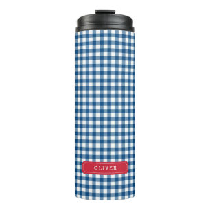 Persoonlijk Blue Gingham Monogram Thermosbeker