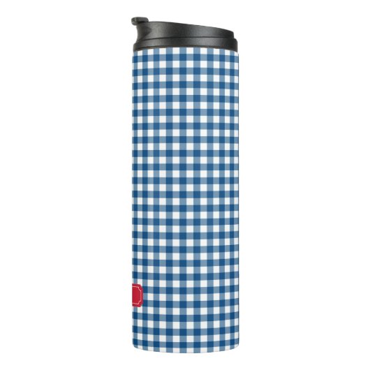 Persoonlijk Blue Gingham Monogram Thermosbeker (Geroteerd rechts)