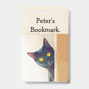 Persoonlijk boekenlegger met kattenmotief en citaa badge