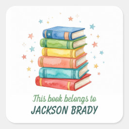 Persoonlijk Boekenstapel Boeklabel Vierkante Sticker