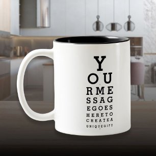 Persoonlijk boodschapspakket leuke opticienengrafi tweekleurige koffiemok
