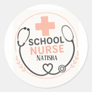 Persoonlijk bord voor de schoolverpleegsterskamer ronde sticker