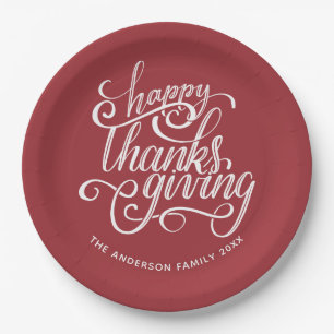 Persoonlijk bordeauxrood schrift Happy Thanksgivin Papieren Bordje