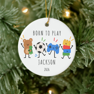 Persoonlijk 'Born to Play' Kinder Kerst Ornament