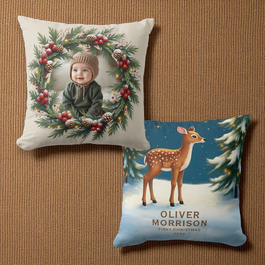 Persoonlijk bos eerste kerst baby hert kussen