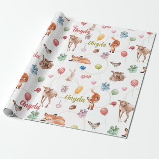 Persoonlijk bosland waterverf feest dieren cadeaupapier