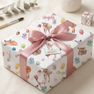Persoonlijk bosland waterverf feest dieren cadeaupapier