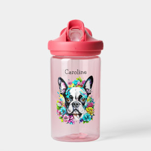 Persoonlijk Boston Terrier omringd door Bloemen Waterfles