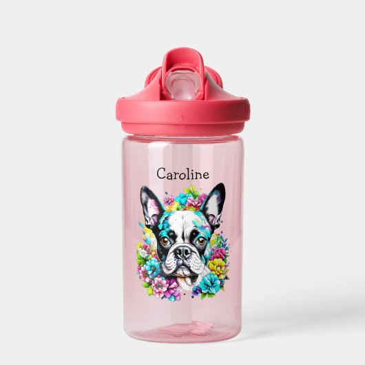 Persoonlijk Boston Terrier omringd door Bloemen Waterfles (Voorkant)