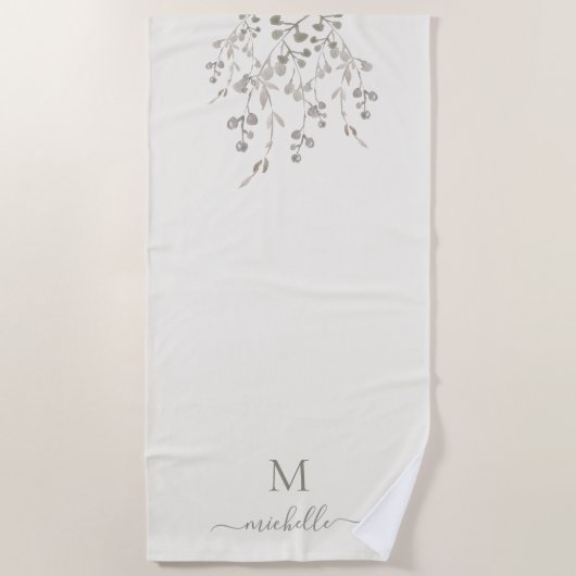 Persoonlijk Botanisch Aquarel Monogram Ivoor Strandlaken (Voorkant)
