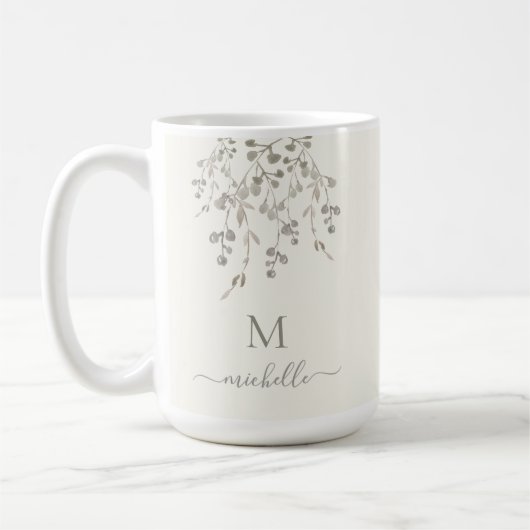 Persoonlijk botanisch aquarelmonogram ivoor koffiemok (Links)