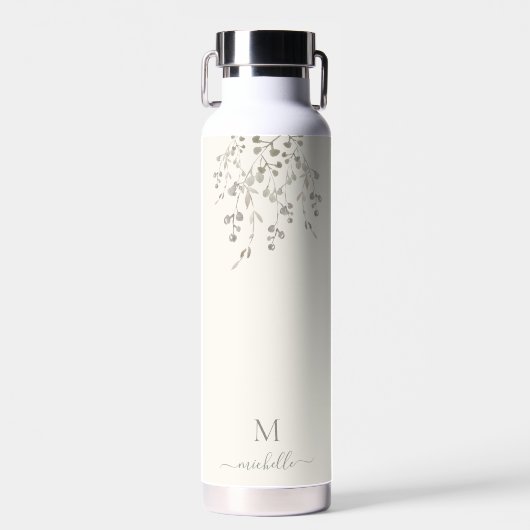 Persoonlijk botanisch aquarelmonogram ivoor waterfles (Voorkant)