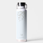 Persoonlijk botanisch watercolor monogram blauw waterfles (Achterkant)