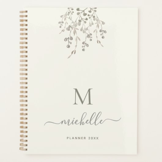 Persoonlijk botanisch watercolor monogram ivoor planner (Voorkant)