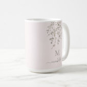 Persoonlijk botanisch watercolor monogram roze koffiemok (Voorkant rechts)