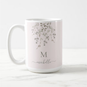 Persoonlijk botanisch watercolor monogram roze koffiemok