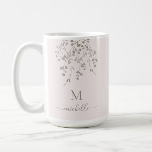 Persoonlijk botanisch watercolor monogram roze koffiemok (Links)