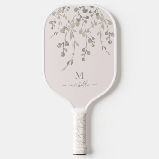 Persoonlijk botanisch watercolor monogram roze pickleball paddle (Voorkant)
