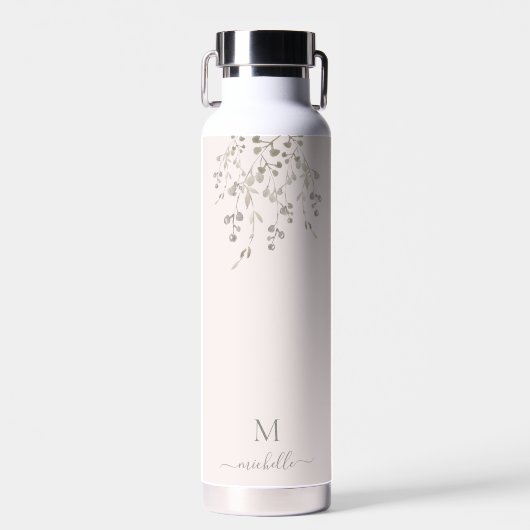 Persoonlijk botanisch watercolor monogram roze waterfles (Voorkant)
