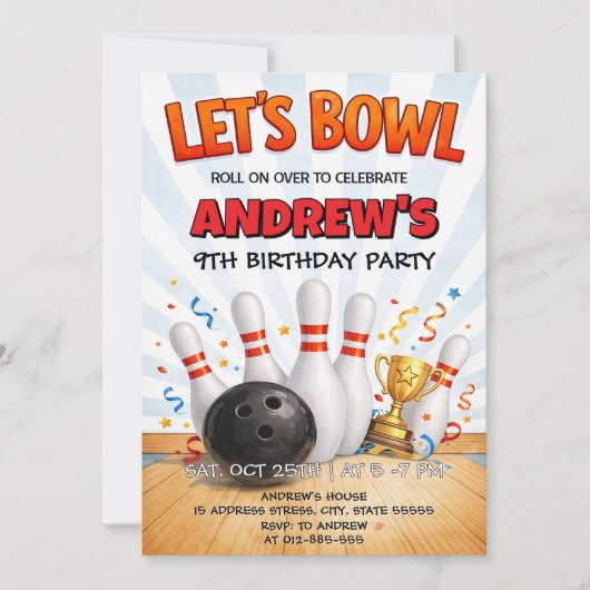 Persoonlijk Bowling Verjaardagsfeest Kaart (Voorkant)