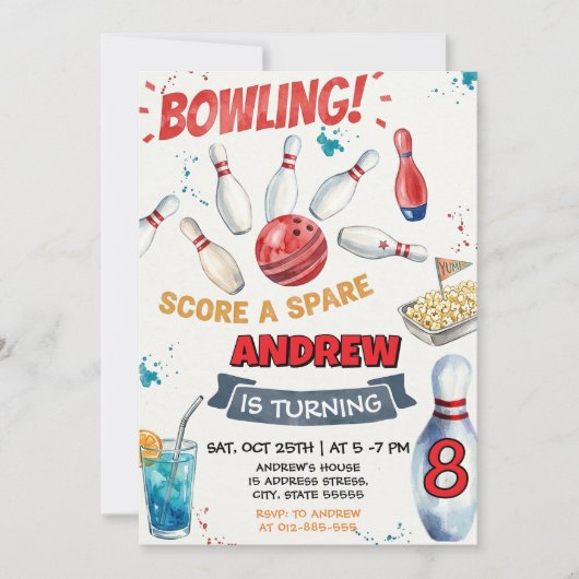 Persoonlijk Bowling Verjaardagsfeest voor kinderen Kaart (Voorkant)