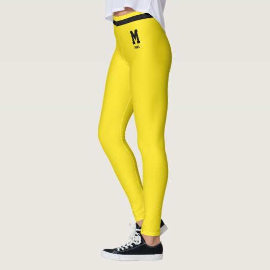 Persoonlijk brandend geel zwart gestreept monogram leggings (Links)