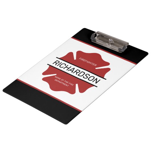 Persoonlijk brandweerlogo rood symbool klembord (Gekanteld)