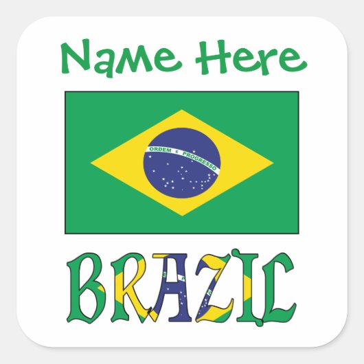 Persoonlijk Braziliaans Vlag Vierkant Label (Voorkant)