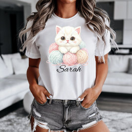 Persoonlijk breiend katje T-shirt