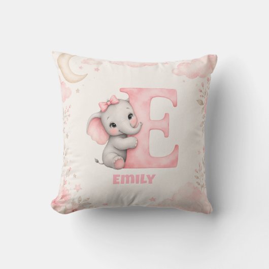Persoonlijk brief E Baby Olifant Naam Ontwerp  Kussen (Voorkant)