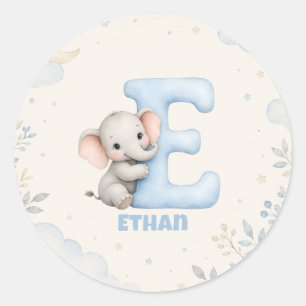 Persoonlijk brief E Baby Olifant Naam Ontwerp Ronde Sticker