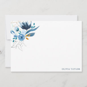 Persoonlijk briefpapier Blauwe waterverf bloemen Notitiekaartje